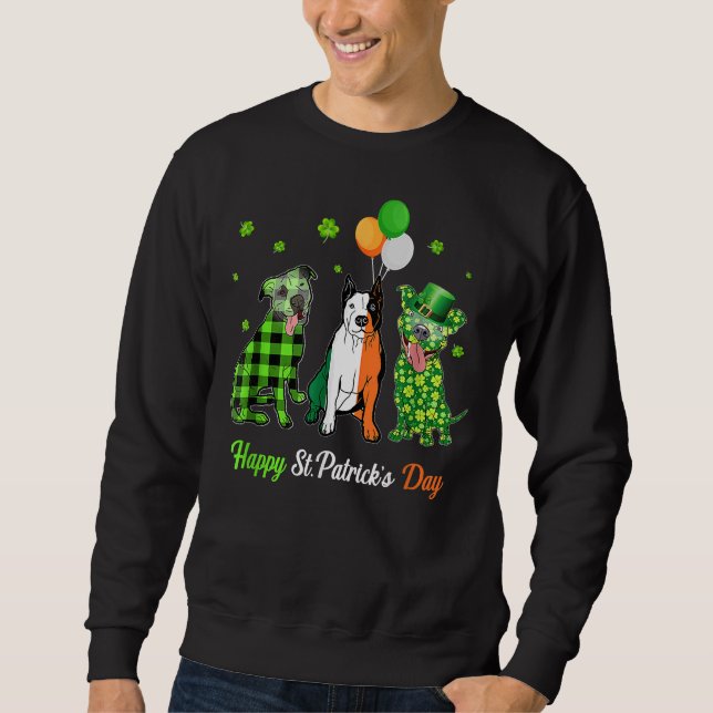 Sudadera Bandera irlandesa tres perros Pitbull Happy St Pat (Anverso)