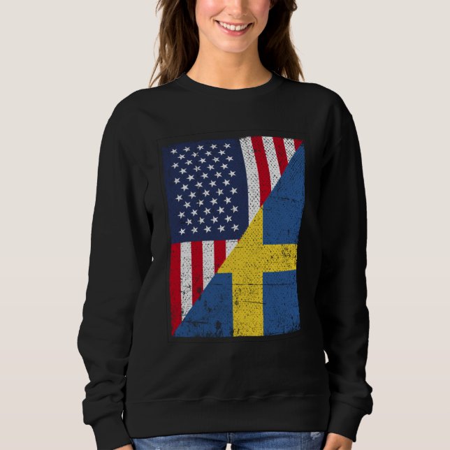 Sudadera Bandera mitad EE. UU. mitad Suecia americano sueco (Anverso)