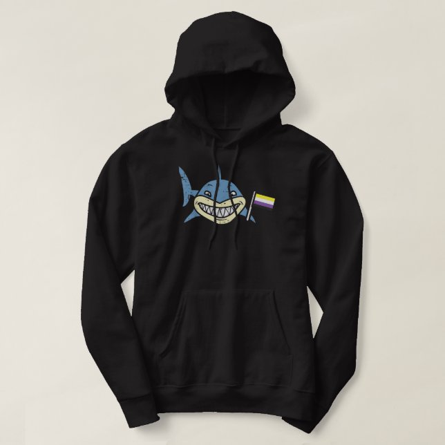 Sudadera Bandera no binaria de tiburón Graciosa Enby NB Org (Diseño del anverso)