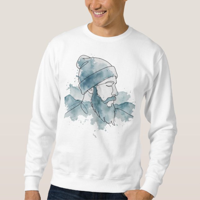 Sudadera Barba Beanie Acquerello Azul (Anverso)