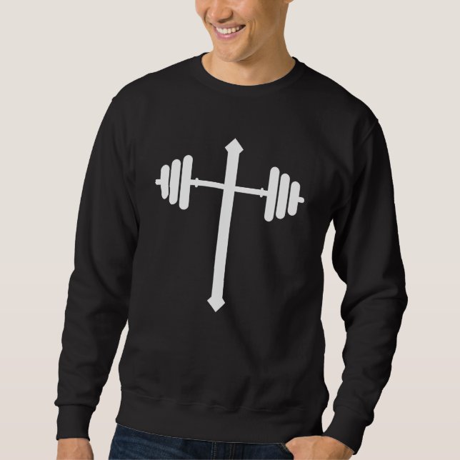Sudadera Barbell Dumbbell Cross Christian Jesus Gym Workout (Anverso)