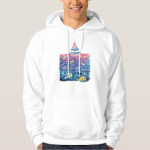 Barco acuático, peces y olas