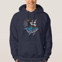 Barco de vela de ballena azul Ola Tema Náutico