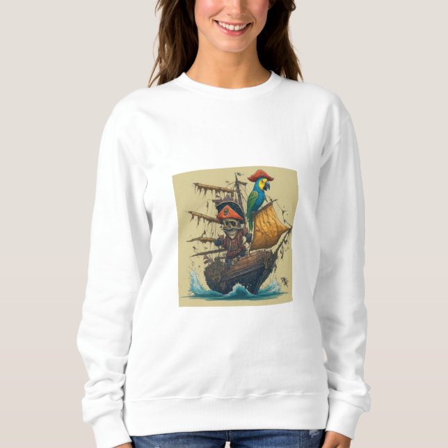 Sudadera barco pirata con un loro (Anverso)