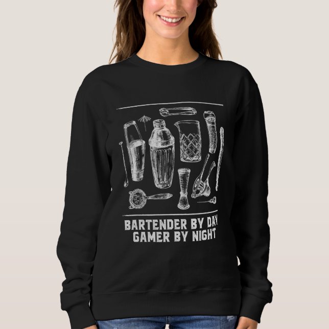 Sudadera Bartender by Day Gamer by Night Bartending Humor (Anverso)