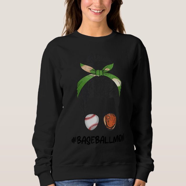 Sudadera Baseball Mom Messy Bun Softball Mom Mother's Day   (Anverso)