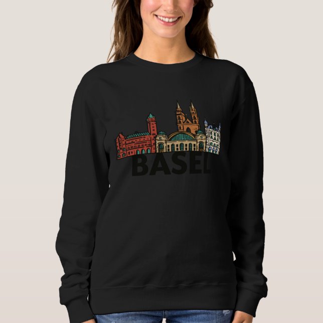 Sudadera Basel Switzerland City Skyline Silhouette Outline  (Anverso)