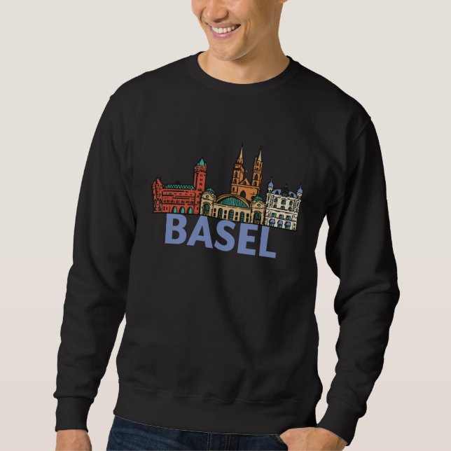 Sudadera Basel Switzerland City Skyline Silhouette Outline  (Anverso)
