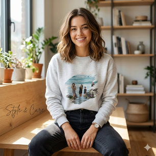 Sudadera básica acogedora con estampado de foto pe