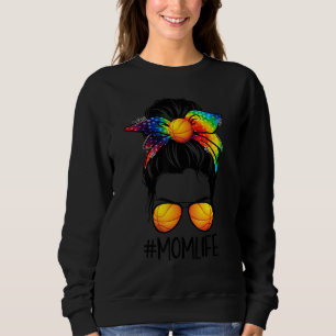 Sudadera Básquetbol mamá Life Tie Dye Messy Bun Hair Mujere