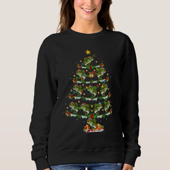 Sudadera Bass Fish  Xmas Lights Bass Fish Christmas Tree (Anverso)