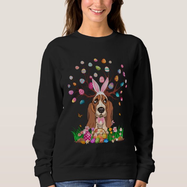 Sudadera Basset Hound Dog With Bunny Ears Easter Egg Tree E (Anverso)