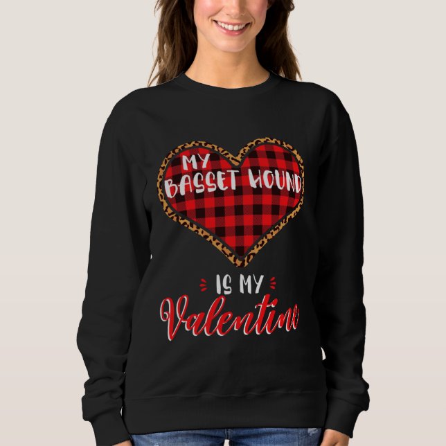Sudadera Basset Hound Is My Valentine Heart Dog Leopard Buf (Anverso)