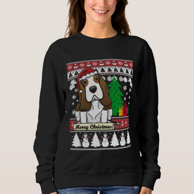 Sudadera Basset Hound Merry Christmas Tree Dog Xmas Snow Sa (Anverso)