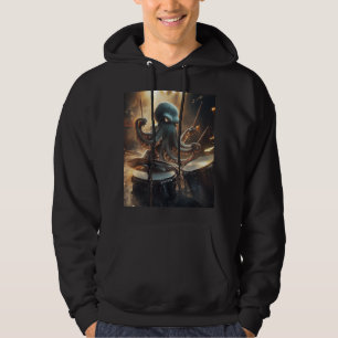 Sudadera Baterista épico de rock metal con pulpo