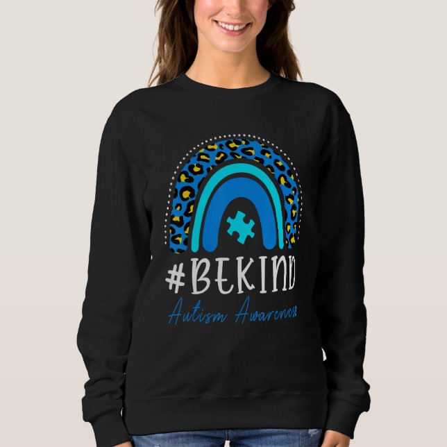 Sudadera Be Kind Autism Awareness Women Girls Leopard Rainb (Anverso)