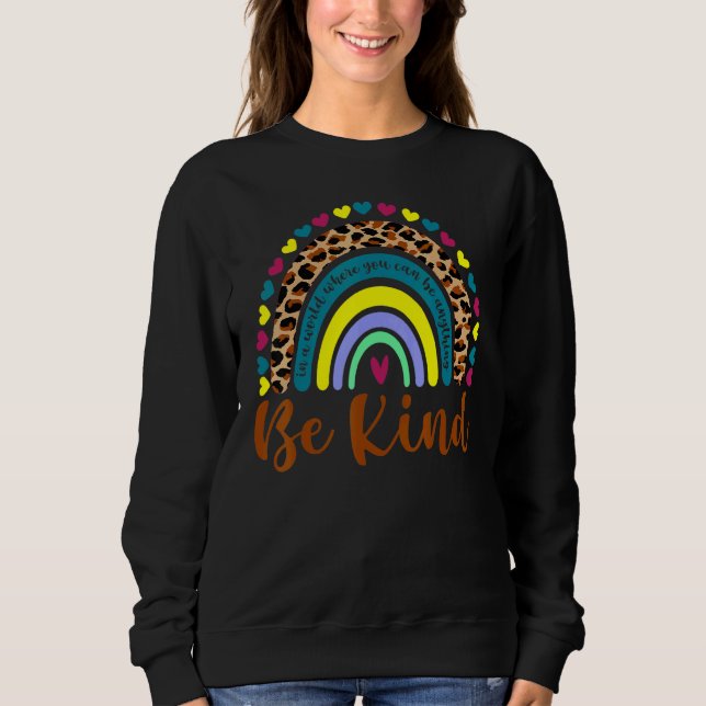 Sudadera Be Kind Cute Graphic Boho Leopard Rainbow Womens K (Anverso)