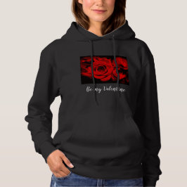 Sudadera Be my Valentine Red Rose Pattern on Black Hoodie