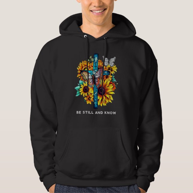 Sudadera Be still and know Cross Sunflowers Butterflies Chr (Anverso)