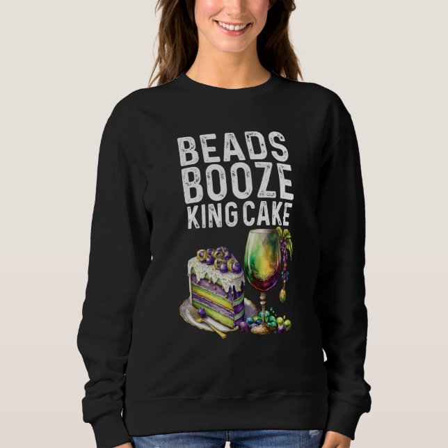 Sudadera Beads Booze King Cake Mardi Gras Party Drink Crew (Anverso)