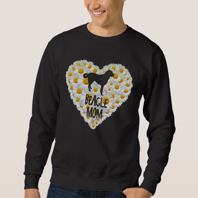 Sudadera Beagle Dog Mom on Love Heart White Daisy Flowers   (Anverso)