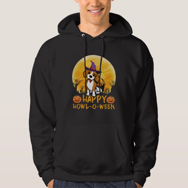 Sudadera Beagle Dog Witch Scary Moon Halloween Happy Howl o (Anverso)