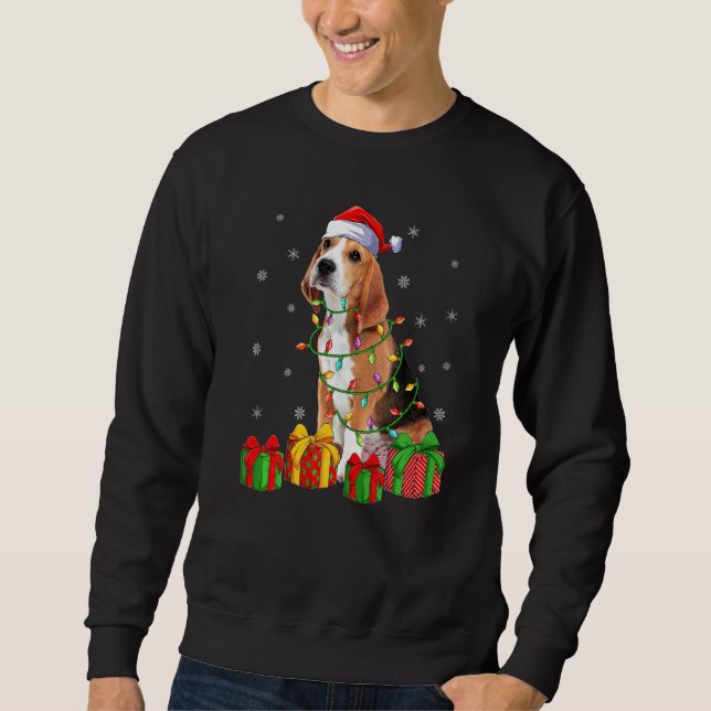 Sudadera Beagle Dog Xmas iluminando Santa Hat Beagle Christ (Anverso)