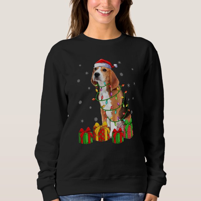 Sudadera Beagle Dog Xmas iluminando Santa Hat Beagle Christ (Anverso)