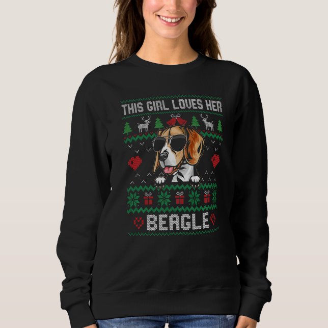 Sudadera Beagle Girl Cool Ugly Christmas for Dog Mom Premiu (Anverso)