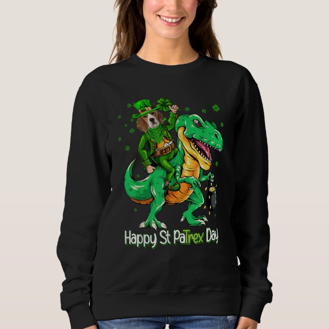 Sudadera Beagle Riding Dinosaur Patricks Day Shamrock (Anverso)