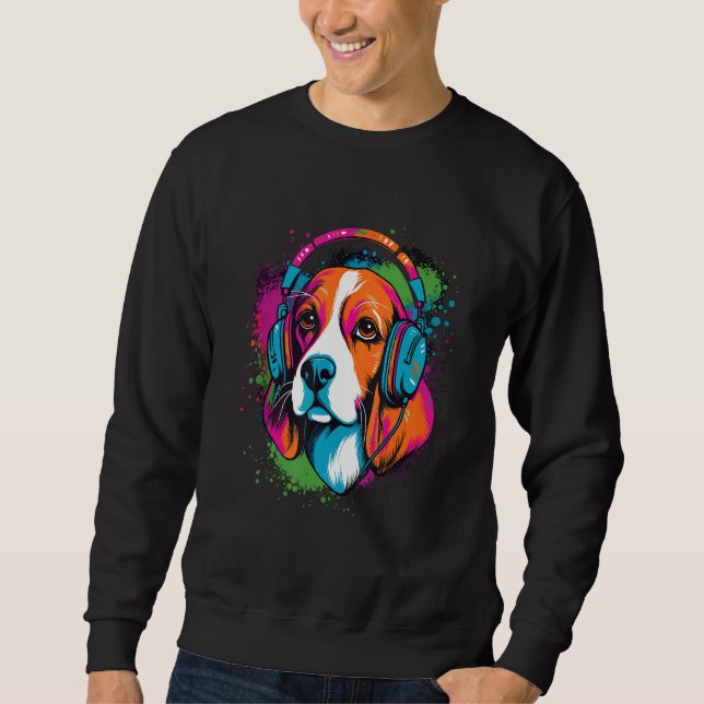 Sudadera Beagle wearing headphones colorful illustration (Anverso)