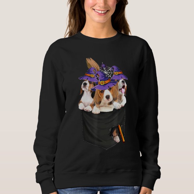 Sudadera Beagle Witch Broom Pocket Halloween Dog (Anverso)
