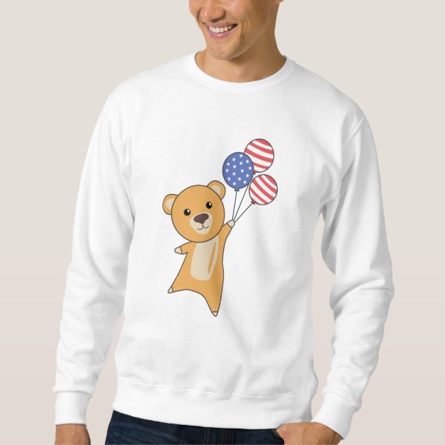 Sudadera Bear Flies Balloons USA Up Sweet Animals Yellow (Anverso)