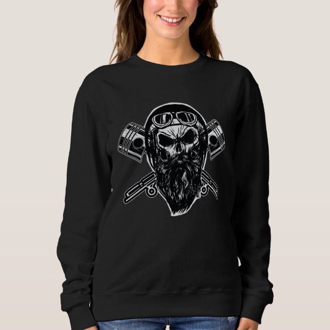 Sudadera Bearded Biker Skull Motorcycle (Anverso)