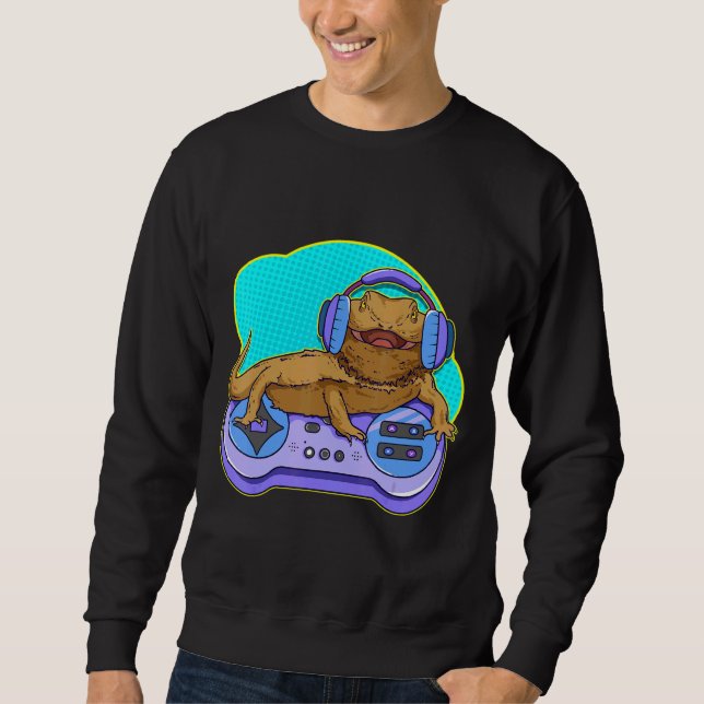 Sudadera Bearded Dragon Gamer Computer Game Player Lizard (Anverso)