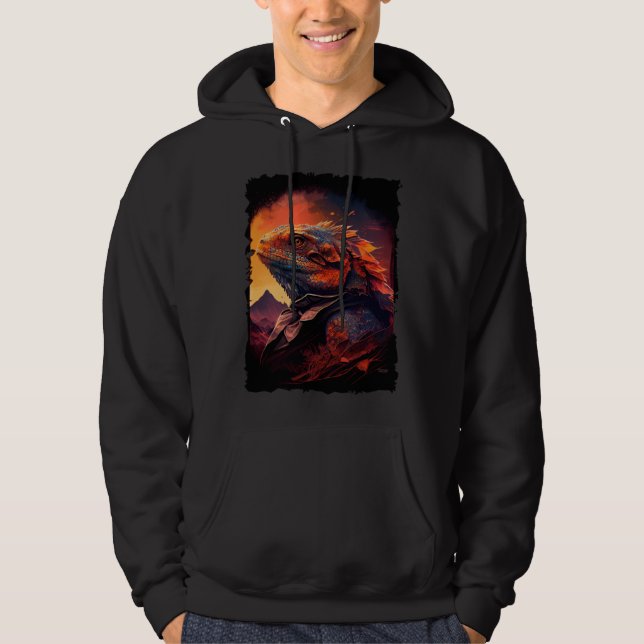 Sudadera Bearded Dragon mountains sunset lizard retro 70s v (Anverso)