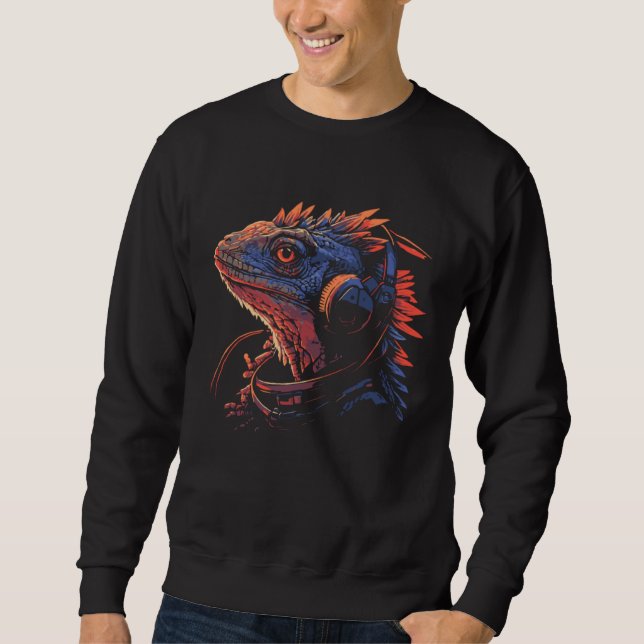 Sudadera Bearded Dragon With Headphones Beardie Hipster Liz (Anverso)
