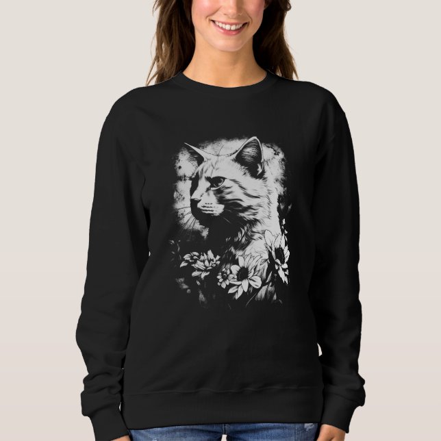 Sudadera beautiful cat and sunflower silhouette portrait  w (Anverso)