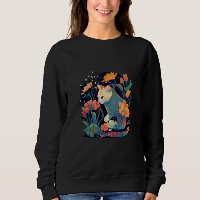 Sudadera Beautiful Cat Kitten in a Flower Garden Frame Moth (Anverso)
