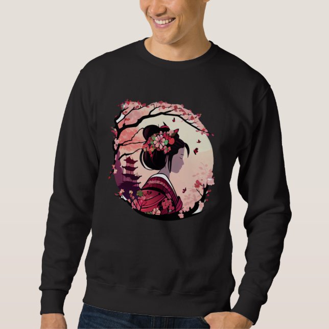 Sudadera Beautiful geisha lady cherry blossom flowers pagod (Anverso)