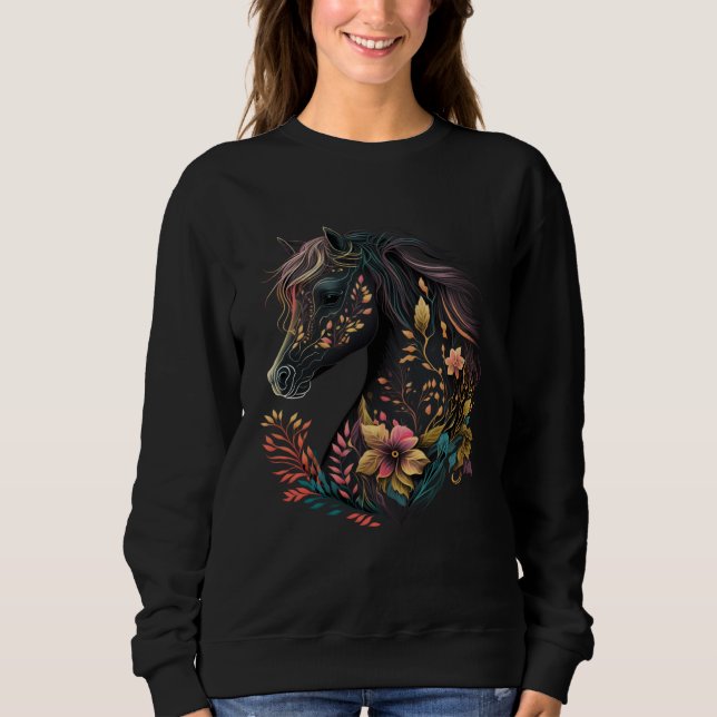 Sudadera Beautiful Horse with Flowers and Plants Equestrian (Anverso)