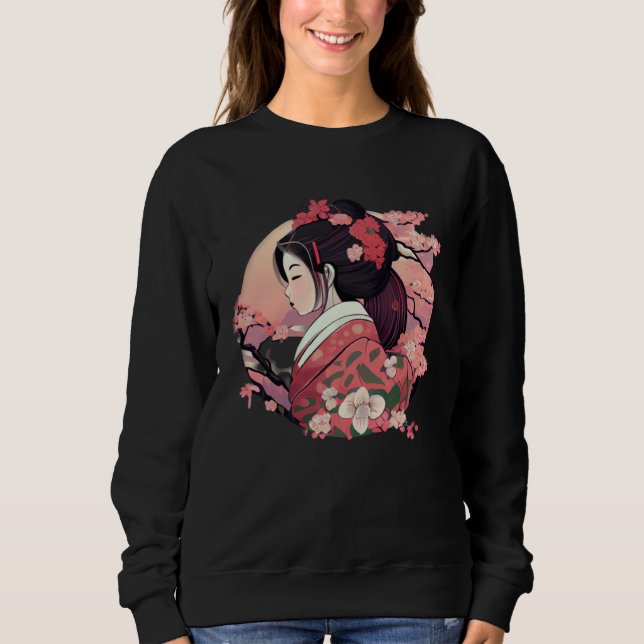 Sudadera Beautiful Japanese Geisha lady with blossom flower (Anverso)