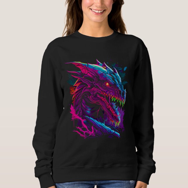 Sudadera Beautiful Retrowave Dragon  Fantasy Cool Festival (Anverso)