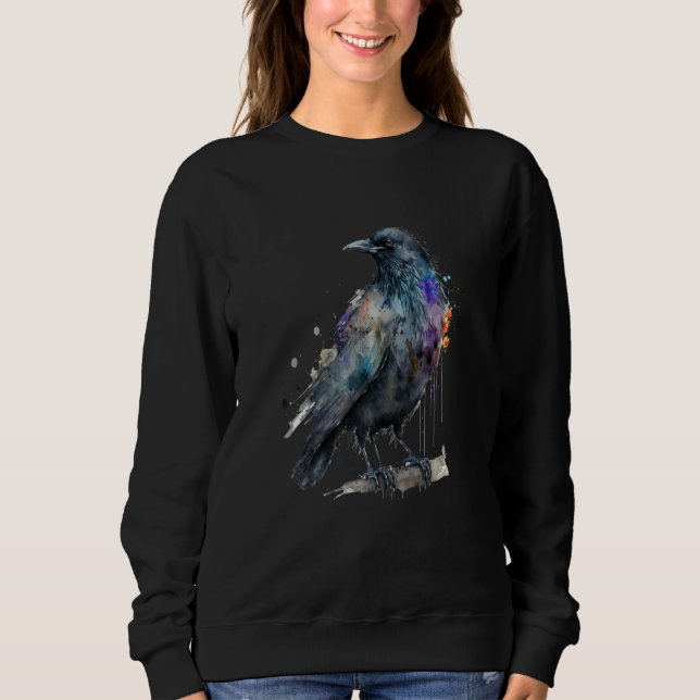 Sudadera Beautiful Watercolor Crow Portrait (Anverso)