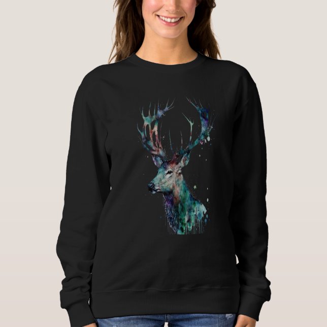 Sudadera Beautiful Watercolor Deer Portrait (Anverso)