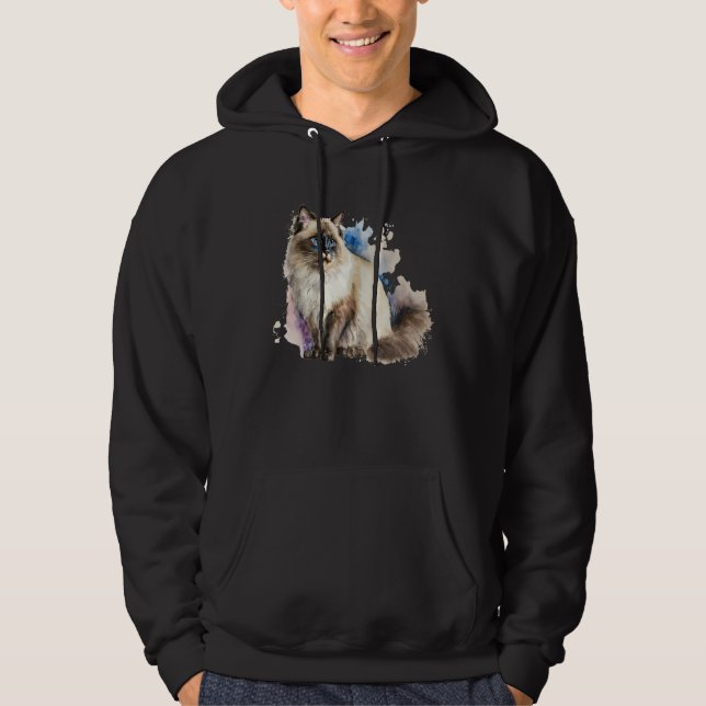 Sudadera Beautiful Watercolor Ragdoll cat Portrait (Anverso)