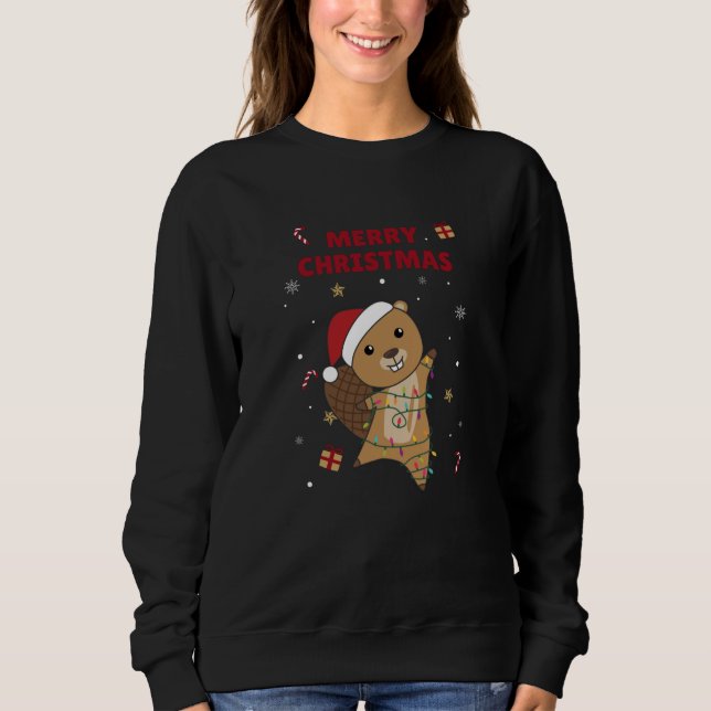 Sudadera Beaver Navidades animados animales de invierno cas (Anverso)
