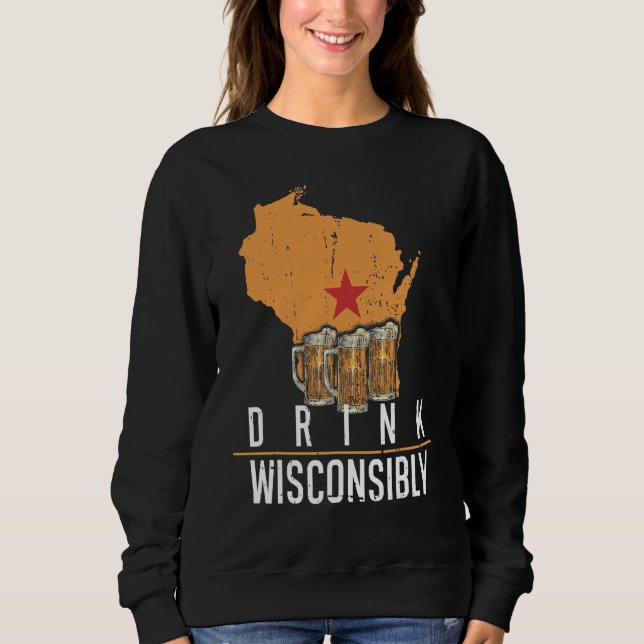 Sudadera Beba sabiamente Wisconsin Wi bebiendo alcohol Be (Anverso)
