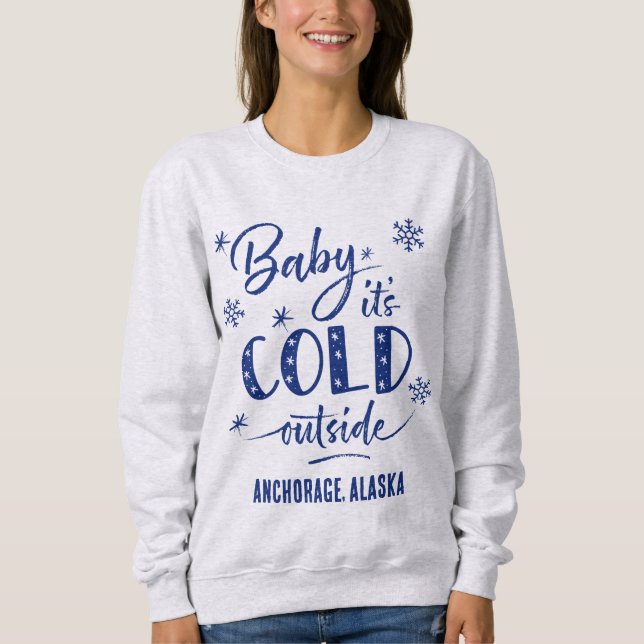 Sudadera Bebé azul personalizado hace frío fuera de las vac (Anverso)