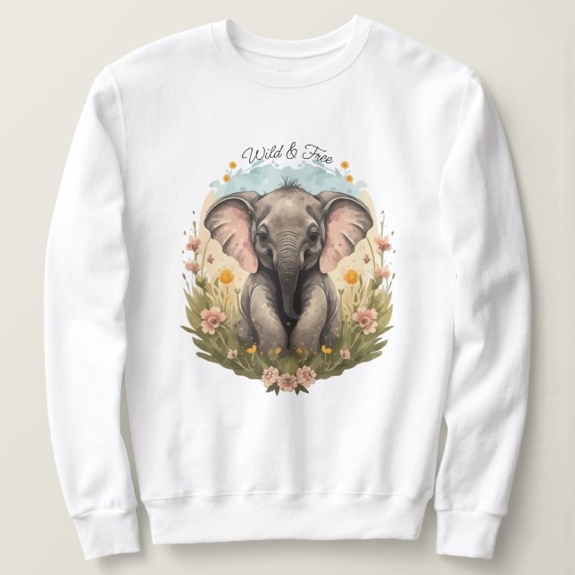 Sudadera Bebé lindo Elefante Calf Flor silvestre Wanderlust (Anverso del diseño)